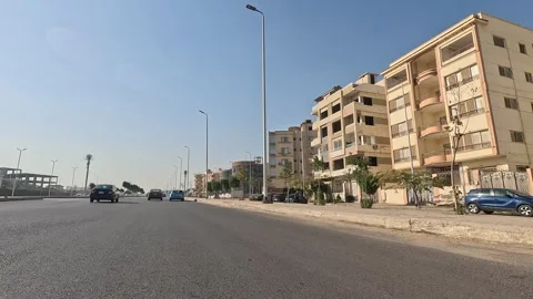 Driving Through Spacious City District Roads New Cairo Showing Buildings Traffic Stock Footage 329809573