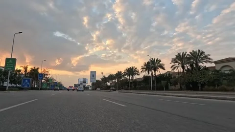 Driving Through Spacious City District Roads New Cairo Showing Buildings Traffic Vidéo 329899417