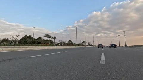 Driving Through Spacious Residential Streets New Cairo Showing Buildings Traffic Vídeo Stock 329945830