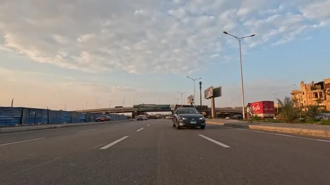 Driving Through Spacious Residential Urban Roads New Cairo Showing Buildings Stock Footage 329895030