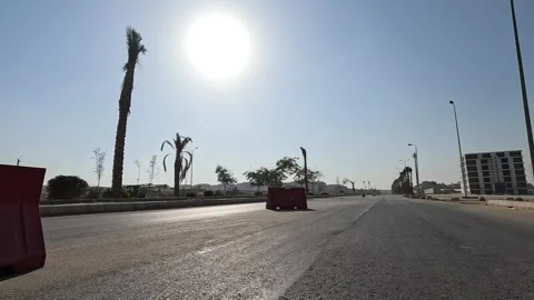 Driving Through Spacious Urban District Roads New Cairo Showing Buildings Stock Footage 329801520