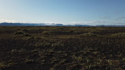 Driving through spectacular landscape, lava fields covered in green moss and in  Stock Footage 116070522