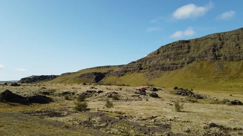 Driving through spectacular landscape, lava fields covered in green moss and in  Stock Footage 116071206
