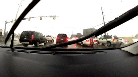 Driving Through Stop Light In The Rain Stock Footage 102867256