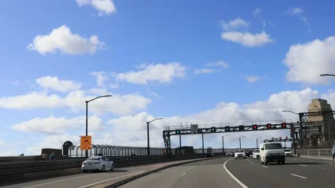 Driving through the Sydney Harbour bridge in a car entering the city CBD 4k. Stock Footage 146508152