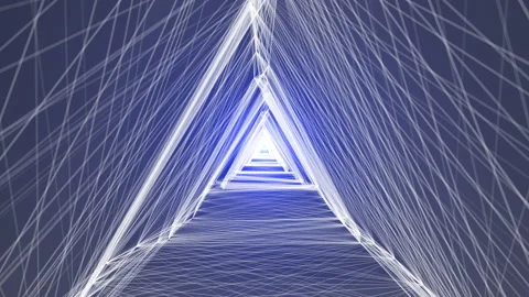 Driving through a triangular oscillating tunnel with light at the end Stock Footage 248986464