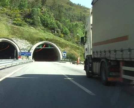 Driving through the tunnels on the highway Stock Footage
