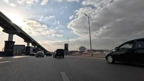 Driving Through Vibrant City District Roads New Cairo Showing Buildings Traffic Stock Footage 329726064