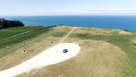 Driving through vineyard and getting out of car in Blenheim Marlborough Stock Footage 107087976