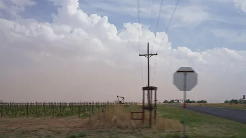 Driving through West Texas looking out the window at dust storm blowing in Stock Footage 196235190