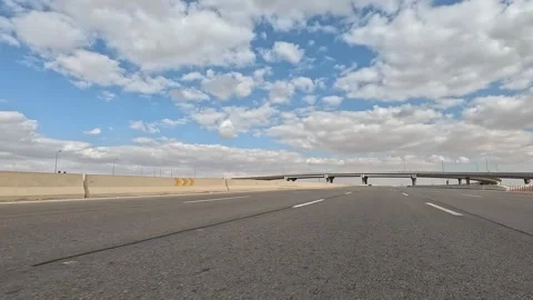 Driving Through Wide Desert Highway Corridor From Cairo Toward Ain Sokhna Stock Footage 330028339