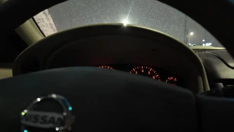 Driving Through a Winter Night With Rain on the Windshield Vídeos de archivo 302678848