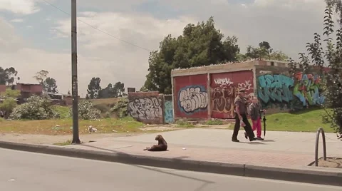 Driving thru poor area with Graffiti in the South side of Bogota Stock Footage 54937760