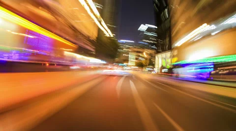 Driving Time Lapse LA Downtown Night Stock Footage 33292876