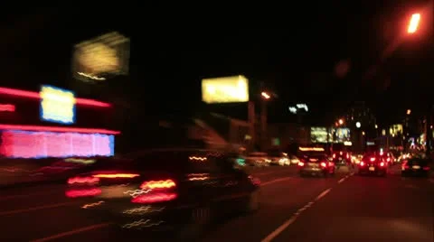 Driving Timelapse Night 46 Los Angeles Sunset Strip VJ Loop Stock Footage