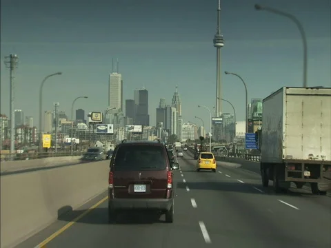 Driving-into-Toronto on highway Stock Footage 734754