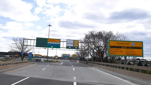 Driving Toward Terminal A Empty Newark Airport Coronavirus Lockdown Stock Footage 128337698