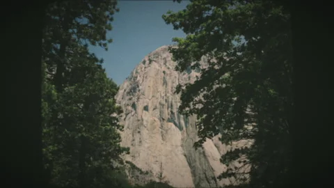 Driving towards El Capitan granite rocks in Yosemite National Park. Vintage F Stock Footage 136732126
