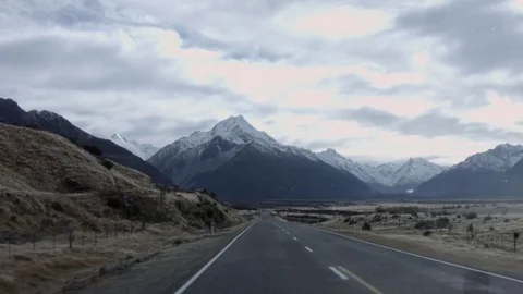 Driving towards Mount Cook New Zealand Stock Footage 82006062