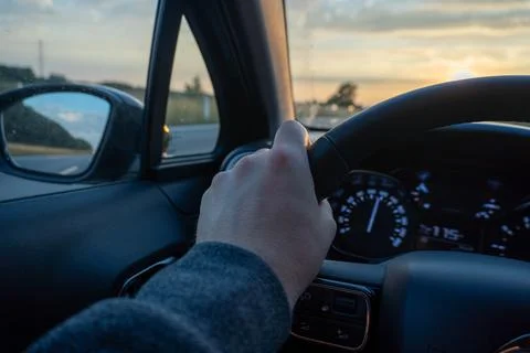 Driving Towards Sunset Stock Photos