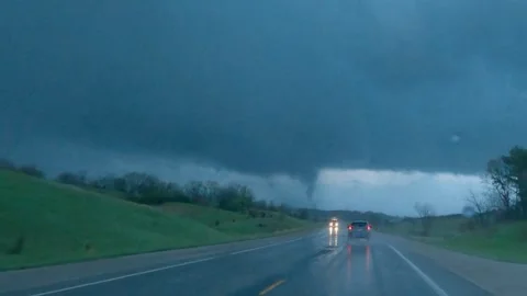 Driving towards a tornado Stock Footage 274110166