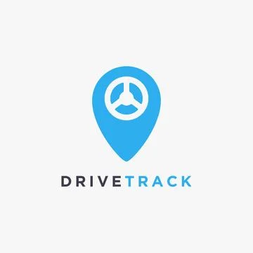 Driving track logo icon, map pin symbol and steering wheel logo, map pin logo Stock Illustration