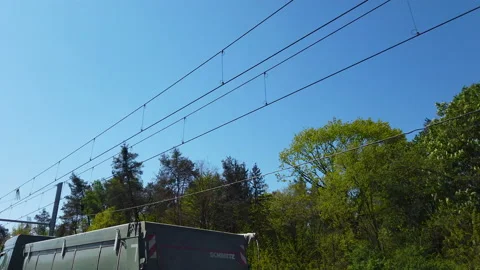 Driving Truck on german eHighway - Interstate with electric overhead wire Stock Footage 146491010