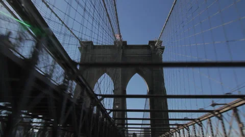 Driving under arch of Brooklyn Bridge Stock Footage 33835371