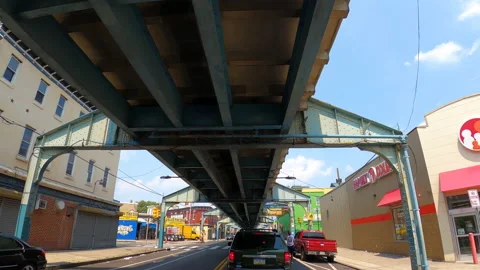 Driving Under Elevated Railroad tracks in Philadelphia Pennsylvania Video stock 158207903