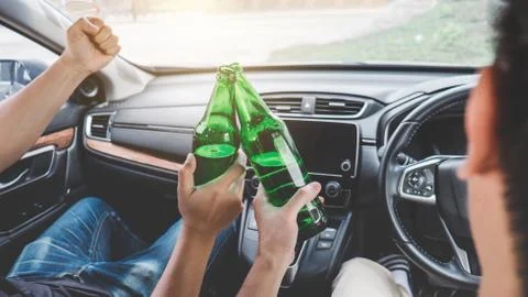 Driving under the influence get into accident, Two asian man drives a car wit Stock Photos