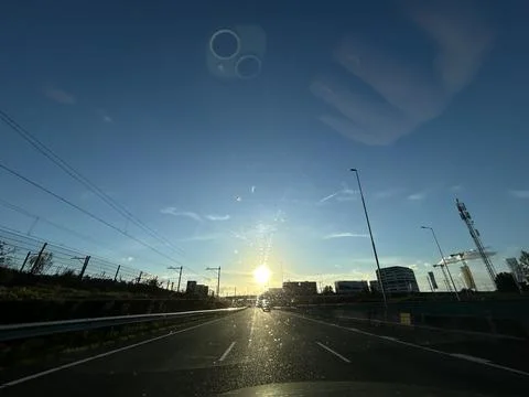 Driving Under Modern Bridge Infrastructure on the A10 Highway in Amsterdam Stock Photos