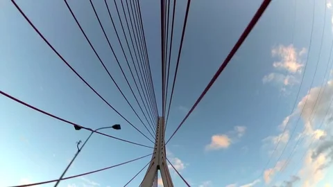 Driving Under Modern Cable-Stayed Bridge POV Stock Footage 77278375