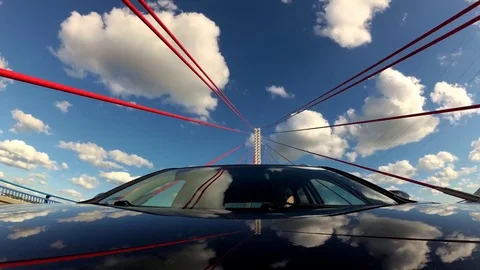 Driving Under Modern Cable-Stayed Bridge Front View Stock Footage 77278717