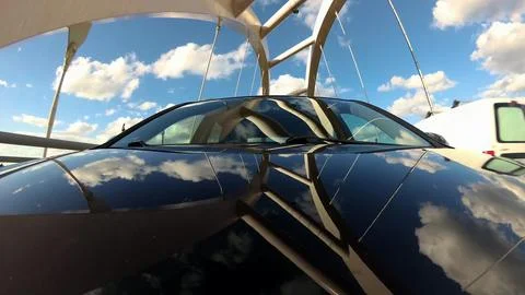Driving Under Modern Cable-Stayed Bridge Front View Stock Photos