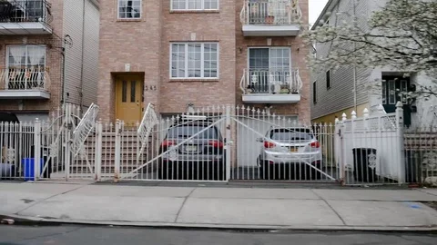 Driving by Upper Middle Class Newark NJ Neighborhood Town Houses Stock Footage 127728679