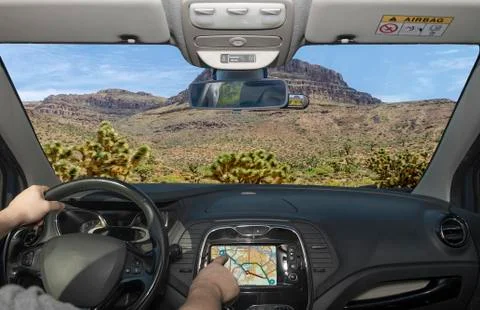 Driving using GPS towards Spirit Mountain, Grand Canyon, Arizona, USA Stock Photos