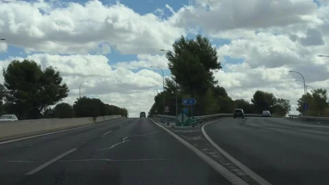 Driving view on a highway in Madrid, Spain Видео 344572062