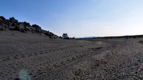 Driving in the volcanic desert Stock Footage 124069300