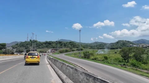 Driving Wide Multi Lane Highway Near Mountain Range Stock Footage 341370092