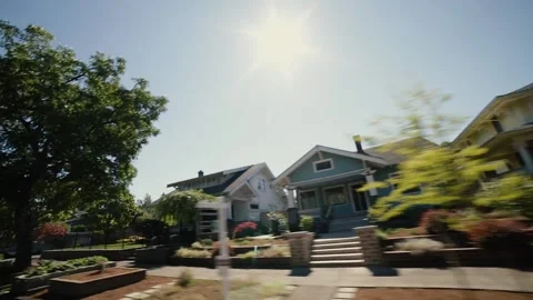 Driving Window Passing House Tree Residential Travel Road Trip Handheld Shake Vídeo Stock 134716465