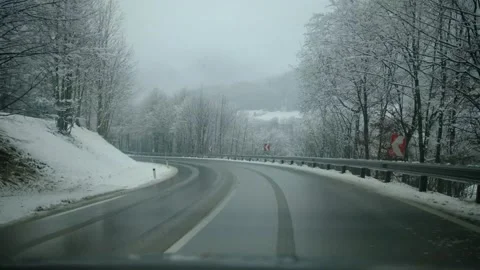 Driving on a winter road Stock Footage 146276315