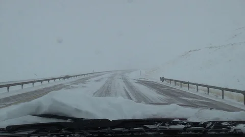 Driving in Winter Snowstorm Blizzard on Highway in Great Plains Stock Footage