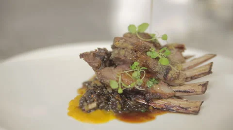 Drizzle Oil Over Lambchops Stock Footage 41959814