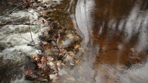 Drizzle on river and waterfall Stock Footage 44212067