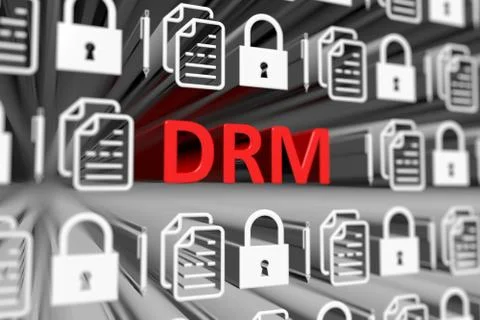 DRM concept blurred background 3d render illustration Stockillustratie
