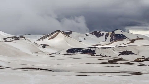 Drmatic clouds over volcanic mountains in Iceland Lugavegur trek. Time lapse Stock Footage 83496586