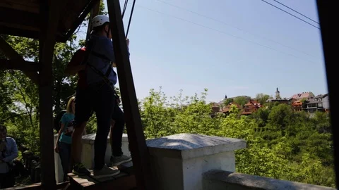 DROGOBYCH, UKRAINE - 3 MAY, 2019: Footage of person pushed by sports trainer Stock Footage 108853466