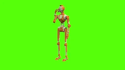Droid analyzing Sample Standing Green Screen Animation 4K Rendering Stock Footage 263864916