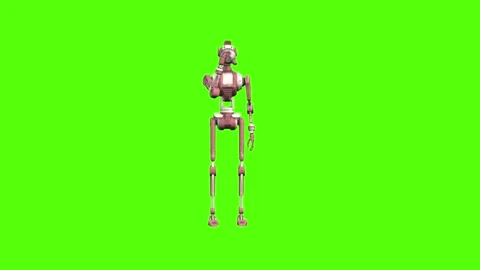 Droid Analyzing Sample Standing Green Screen Animation 4K Rendering Stock-Footage 264549997