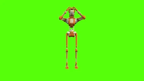 Droid Getting Hit Back Hostage Green Screen Animation 4K Rendering Stock Footage 263864903
